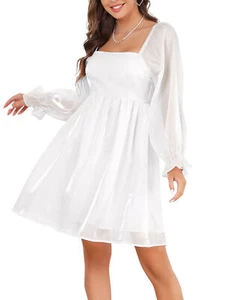 Women's 2025 Casual Long Lantern Sleeve Dresses Square Neck Dress - Picture 1 of 30