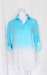 Jack & Jo Size XS Womens 100% Linen Shirt Roll Tab Sleeve Blue White Ombre NWOT - Picture 1 of 7