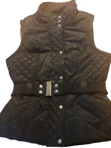 GUESS Ladies Black Puffer Fall Vest Silver Belt Sz L/XL Stunning Feminine - Picture 1 of 10