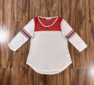 Pink Rose Womens Large White Red Raglan Long Sleeve Tee T - Image 1 of 4