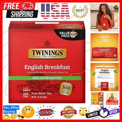 Té de desayuno inglés descafeinado de 100 unidades - Disfruta caliente o helado para cada estado de ánimo Foto 1 de 4