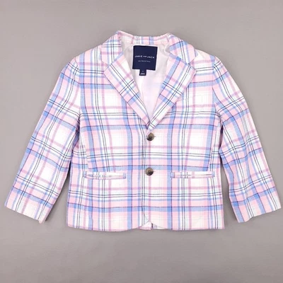 Janie and Jack Blazer Boys 4 Pink Blue Madras Plaid Linen Cotton Lined Easter - Image 1 of 4