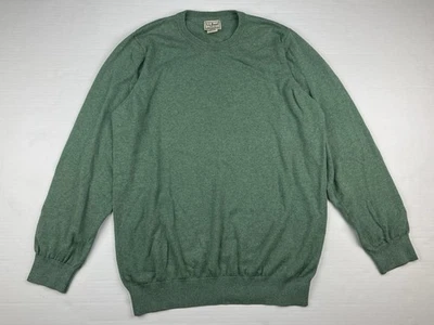 LL Bean Sweater Men's Size Large Tall Green Knit Crewneck Cotton Cashmere - Image 1 of 4