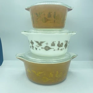 Set of 3 Nesting PYREX Early American Set Cinderella Mixing Bowl Brown Gold - Picture 1 of 15