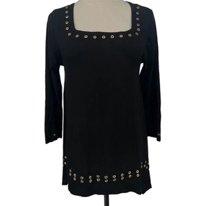 NWT Carolyn Taylor Women's Black 3/4 Sleeve Embellished Sweater Tunic Top - Picture 1 of 12