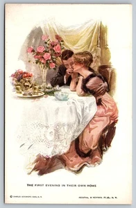 Vintage Romantic Postcard The First Evening in Their Own Home 1900s - Picture 1 of 2