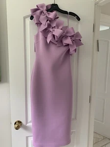 BADGLEY MISCHKA LILAC ONE SHOULDER MIDI DRESS WITH BOWS SZ 0 SAMPLE SALE $650 - Picture 1 of 4