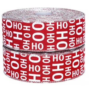 Red Silver “Ho Ho Ho” Christmas Ribbon 2.5" Wired Edge 2m 5m 10m Xmas Crafts - Picture 1 of 8
