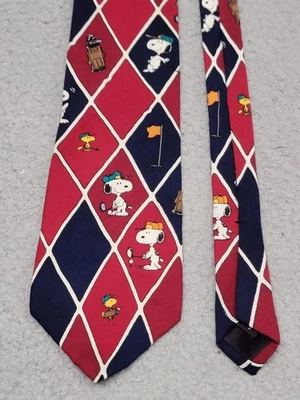 Gravata masculina de golfe Peanuts Snoopy vermelha azul argila Woodstock salant feita nos EUA - Imagem 1 de 4