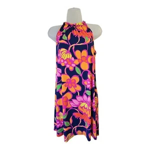 Trina Turk Retro Floral All Over Print Halter Mini Dress Vacay Beach Size Small - Picture 1 of 9
