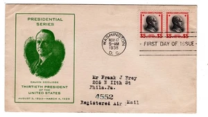 #834 Presidential Series $5 Calvin Coolidge 1938 FDC - Progressive #66a - Picture 1 of 2
