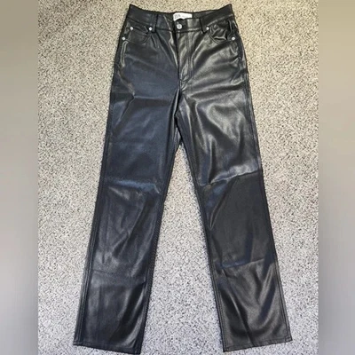 Pantalones ZARA tiro alto imitación cuero talla 4 negros pierna recta longitud completa ajuste años 90 Foto 1 de 4