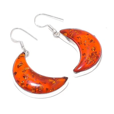 Brinco de pedra preciosa âmbar amarelo feito à mão lindo presente gota e pendurado joia 2,3" - Imagem 1 de 4