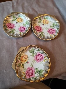 Vtg 3 LANCASTER & SANDLAND WARE GOLDEN ROSE GOLD GILT ROSES SHELL CANDY NUT DISH - Picture 1 of 6