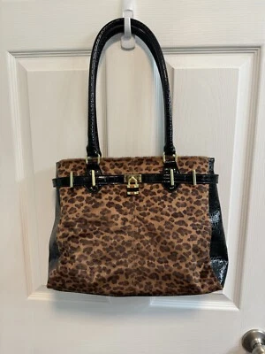 Bolso de Mano Apt 9 Doble Asa Negro Marrón Imitación Piel Estampado Animal Imitación Cuero Borde Foto 1 de 4