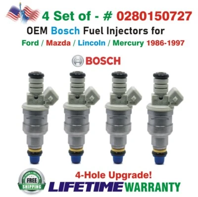 OEM Bosch x4 4Hole Upgrade Fuel Injectors for 1986-97 MERCURY/FORD/LINCOLN/MAZDA - Image 1 of 4