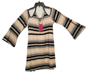 Womens Cold Shoulder Long Sleeve V-Neck Knee LengthDress Size 1XL-Striped Design - Picture 1 of 19