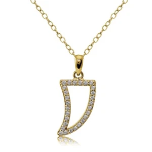 Gold Tone over Sterling Silver Cubic Zirconia Tusk Necklace - Picture 1 of 3