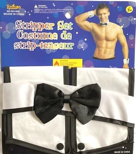 Male Stripper Set Fancy Dress Bow Tie Collar Cuffs Topless Waiter Hen Party NEW - Picture 1 of 20