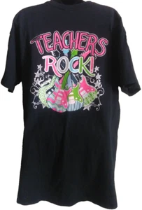 TEACHERS ROCK Back to School Music T-shirt Size L Cutie Girls Original FREE SHIP - Picture 1 of 8