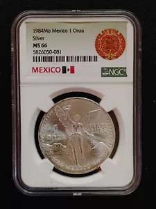 1984 Mo Mexico 1 Onza Silver MS66 - Picture 1 of 3