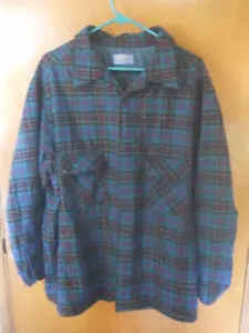 Vintage Mens 3X Pure Virgin Wool Green Red Blue with Khaki Stripe Plaid Shirt - Picture 1 of 3