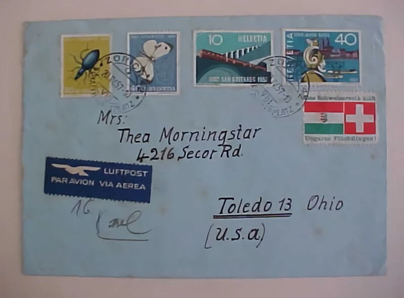 SUIZA MARIPOSA 30 centavos, 40 centavos en 1957 CUBIERTA A EE. UU. Foto 1 de 1