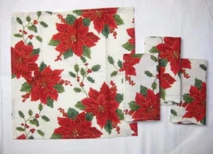 Elegance At Home Christmas Poinsettia Dinner Napkins Set of 4 Cotton Ivory Multi - Picture 1 of 6