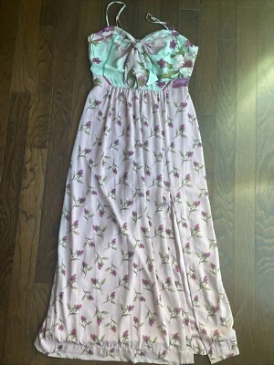 Maxi Vestido Belle Badgley Mischka Para Mujer Rosa Teal Floral Sin Mangas Talla 8 Foto 1 de 4