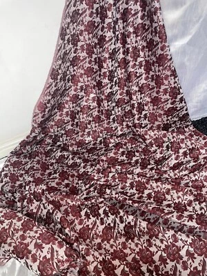 1 mtr maroon silver floral print brocade fabric..45” wide (114cm) - Image 1 of 4