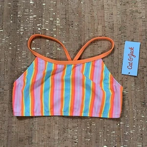 Cat & Jack Orange Stripes Bikini Top Girls Medium Tankini Cross Back UPF 50+ - Picture 1 of 5