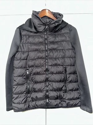 Zara Lightweight Detachable Hood Combination Puffer Jacket S Black - Image 1 of 4