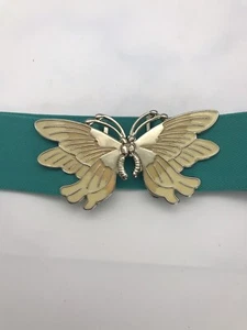 Cinturón elástico vintage azul turquesa verdadero con hebilla de mariposa - Imagen 1 de 2