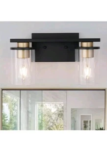 2-Light Black Bathroom Light Fixtures, Vanity Light over Mirror with Clear Glass - Picture 1 of 3