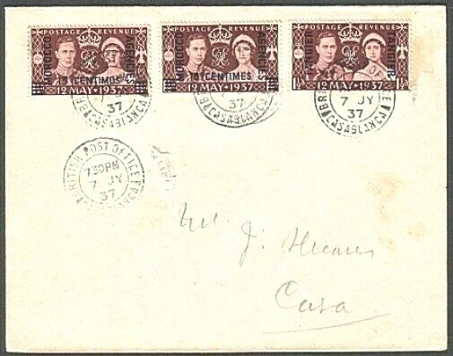 MOROCCO AGENCIES 1937 Coronation FDC - 3 different currencies..............76395 - Image 1 of 1
