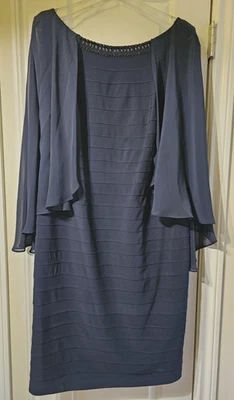 Adrianna Papell Party Dress Size 16W Blue Pleated Sleeveless w/cape overlay; GUC - Image 1 of 3