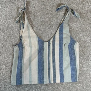 UpWest Striped Tie Strap Tank Top Blue Green Hemp Blend Summer Crop Size S - Picture 1 of 6