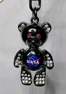 NASA Keychain Articulated Metal Rhinestone Teddy Bear Keyring Clip - Picture 1 of 8