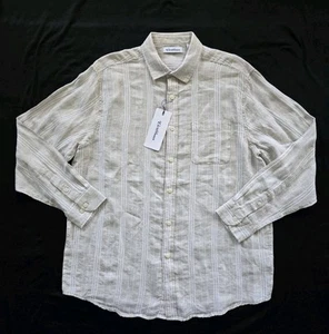CARIBBEAN Roundtree & Yorke Men's Linen L/S Button Up Shirt NATURAL Size L   NWT - Picture 1 of 5