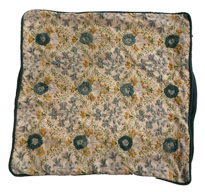 EMBROIDERED Teal Mixed Flower Garden Botanical Linen Throw Pillow Cover 18" - Image 1 of 4