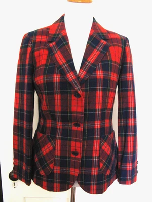 VINTAGE WOMEN'S PENDLETON RED GREEN NAVY PLAID WOOL BLAZER JACKET COAT S M - Image 1 of 4