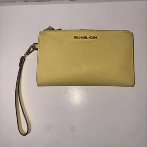 Michael Kors Travel Large Double Zip Phone Wristlet Wallet Yellow READ DESC - Picture 1 of 5