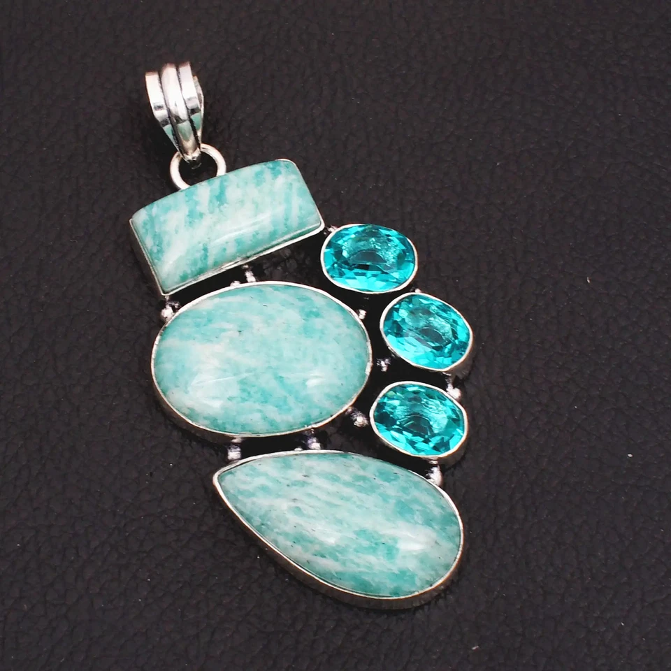 Joyería colgante hecha a mano de piedras preciosas de topacio azul amazonita para mujer 2,88" AP-39304 Foto 1 de 1