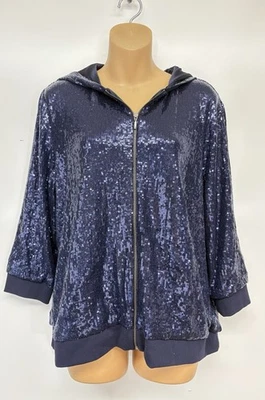 Sudadera con Capucha Zenergy By Chicos Azul Lentejuelas Cremallera Azul Talla 2 Foto 1 de 4