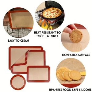 Set of 4 Silicone Non Stick Baking Mat Sheet Tray Oven Liners Rolling CakeMat UK - Picture 1 of 8