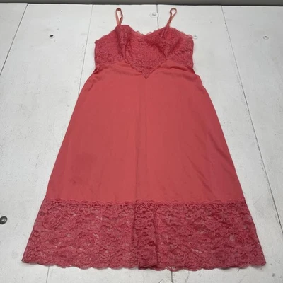 Винтажное женское белье Vanity Fair Full Slip 36 коралловое розовое кружевное нейлоновое трикотажное - Изображение 1 из 4