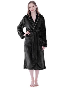 Women Fleece Bath Robe Plush Shawl Collar Spa Robe Soft Microfiber Long Bathrobe - Picture 1 of 99