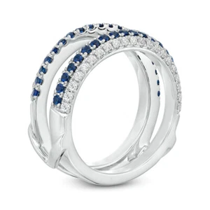 Vera Wang 1.20Ctw White & Blue Round Cut CZ Enhancer Guard Wraps 925 Silver Ring - Picture 1 of 3