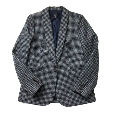 全新带标签 J.Crew Parke Blazer 黑色石板千鸟格羊毛披肩领夹克 6 — 第 1/4 张图片