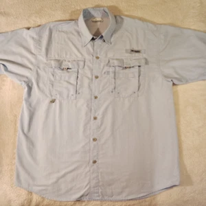 Columbia PFG Mens Medium Light Blue Short Sleeve Nylon Vented Fishing Shirt - Picture 1 of 13